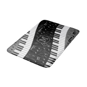 Monogrammed curve piano keys and musical notes bath mat