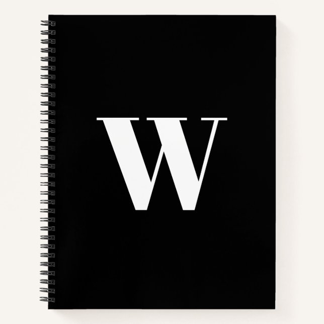 Monogrammed Custom black white initial elegant Notebook (Front)
