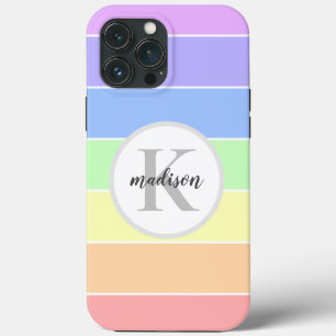 Monogrammed Custom Name Pastel Rainbow Stripes  iPhone 13 Pro Max Case