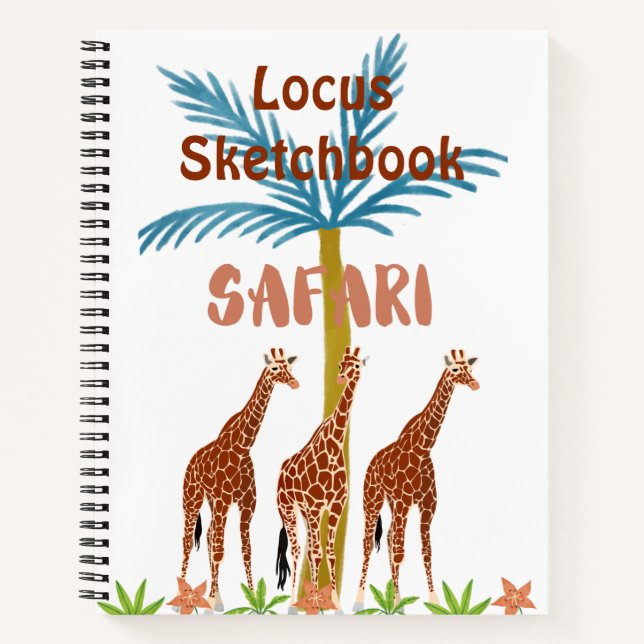 Monogrammed custom name sketchbook drawing safari notebook (Front)