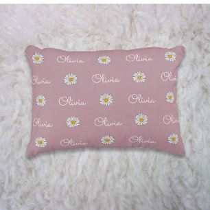 Monogrammed Custom Name White Daisy Floral Pattern Decorative Cushion