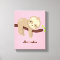 Monogrammed Cute Baby Sloth on Tree Pink Nursery