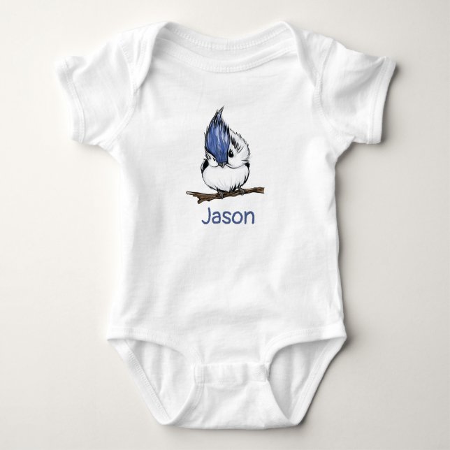 Monogrammed Cute Blue Jay Baby Animal Bodysuit (Front)