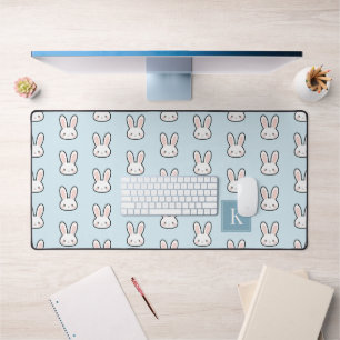 Monogrammed Cute Bunny Face Rabbit Pattern Desk Mat