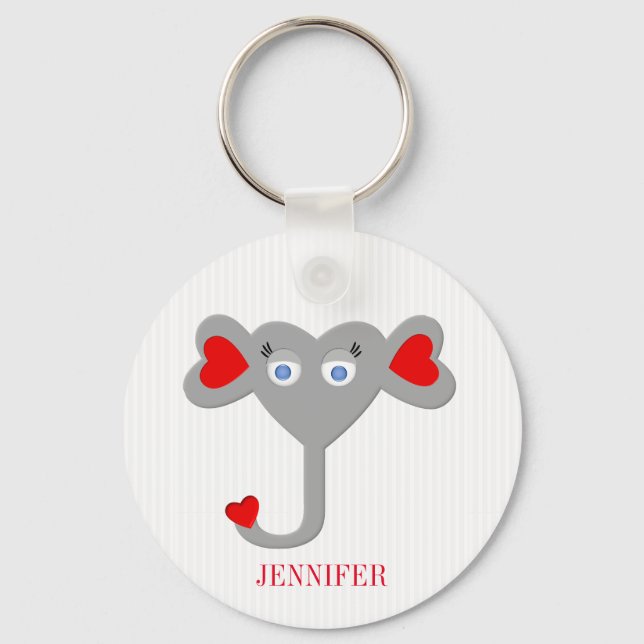 Monogrammed Cute Elephant Key Ring (Front)