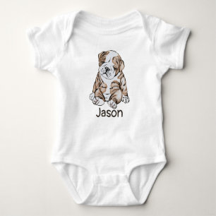 Monogrammed Cute English Bulldog Animal Baby Bodysuit