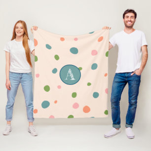 Monogrammed cute initial polka dots pink fleece blanket