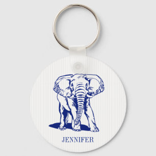 Monogrammed Cute Navy Blue Elephant Key Ring
