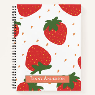 Monogrammed cute pattern strawberries girly modern notebook