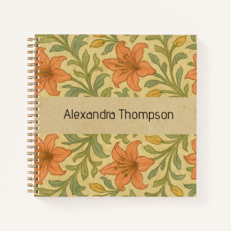 Monogrammed cute rustic kraft paper William Morris Notebook