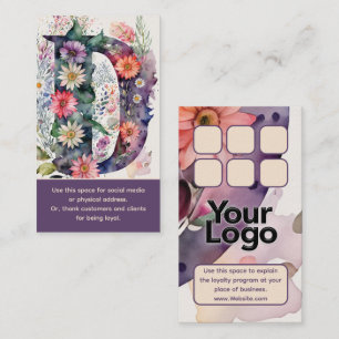 Monogrammed D Daisy Floral Watercolor Logo Punch Business Card