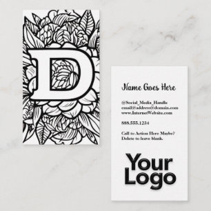 Monogrammed D Floral Black and White Company Logo Business Card
