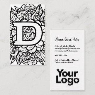 Monogrammed D Floral Black and White Company Logo Business Card