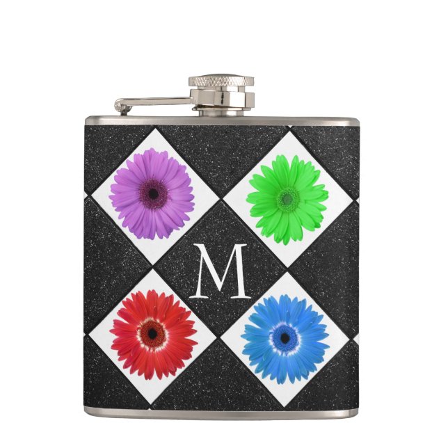 Monogrammed Daisy Hip Flask (Front)