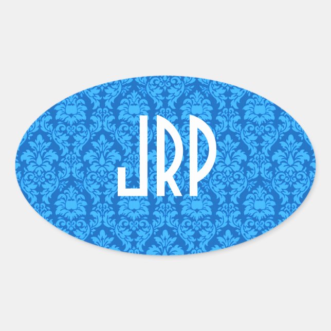 Monogrammed Damask Oval Sticker (Front)