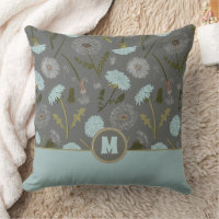 Monogrammed Dandelion Flowers Grey Blue