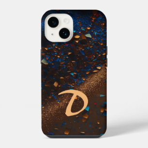 Monogrammed Dark Blue Sandy Brown iPhone 14 Case
