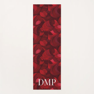 Monogrammed Dark Red Abstract Leaf Pattern Yoga Mat