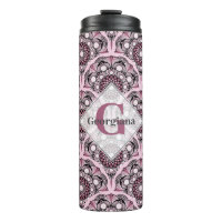 Monogrammed Deco Dusky Rose Cherry Blossom Mandala