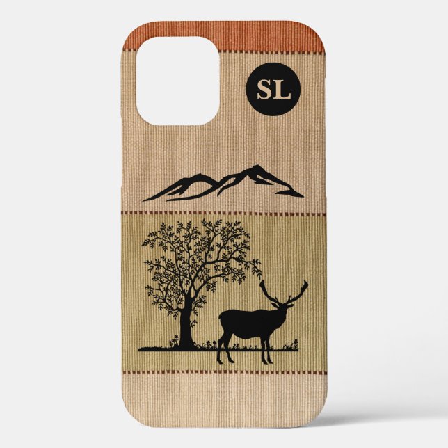 Monogrammed Deer Silhouette Apple iPhone 12 Case (Back)
