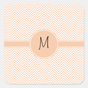 Monogrammed Delicate Trendy Orange Chevron Square Sticker