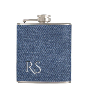 Monogrammed Denim Look Hip Flask