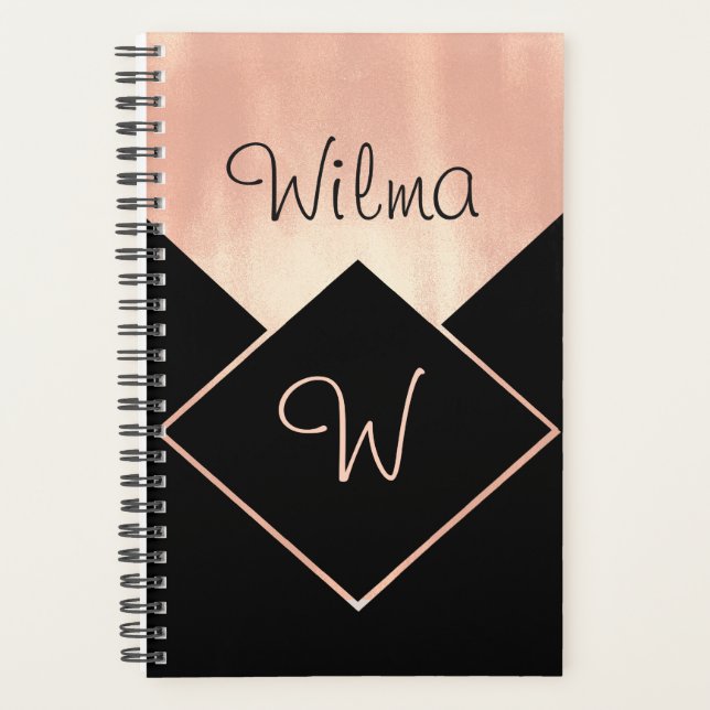 Monogrammed Diamond Logo Metallic Feminine Modern Planner (Front)