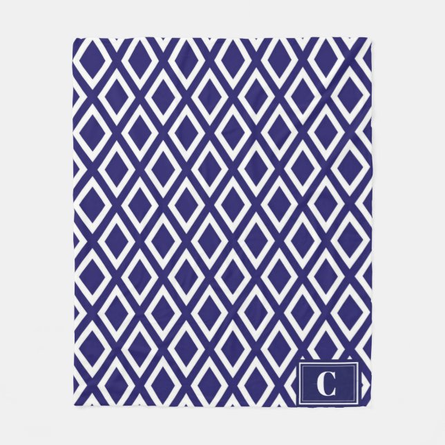 Monogrammed Diamond Pattern Fleece Blanket (Front)