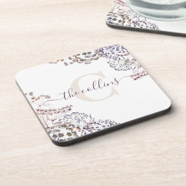 Monogrammed Dried Floral Hard plastic coaster (Left Side)