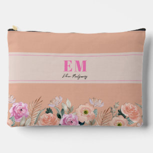 Monogrammed dusty pink floral  accessory pouch