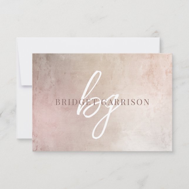 Monogrammed Dusty Pinky Brush Painted Card (Front)