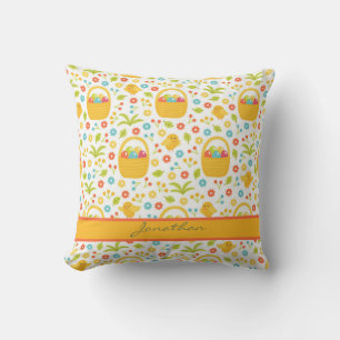 Monogrammed Easter Eggs in Basket Cushion