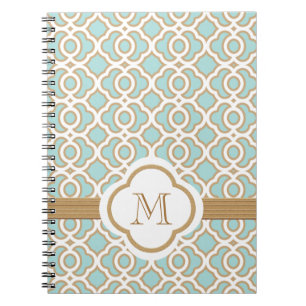 Monogrammed Eggshell Blue and Gold Moroccan Spiral Notebook