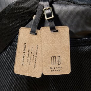 Monogrammed Elegant Beige Luggage Tag
