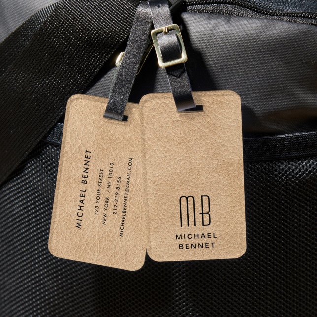 Monogrammed Elegant Beige Luggage Tag (Monogrammed Elegant Beige Luggage Tag)