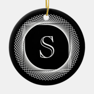 Monogrammed Elegant Black and White Ceramic Tree Decoration
