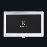 Monogrammed elegant black name personalised business card holder<br><div class="desc">Men monogram and name create your own business card case template in simple black and white. You can change background and text colours by selecting customise option.          It can be a special gift for a boyfriend,  husband,  son,  dad,  groom,  best man for a birthday,  wedding,  Christmas,  or graduation.</div>