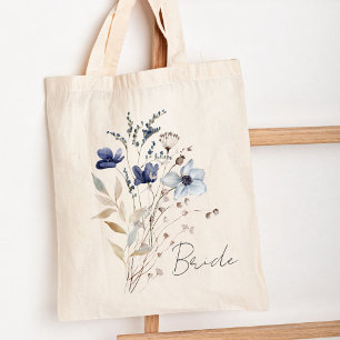 Monogrammed Elegant Blue Flower Bouquet Tote Bag