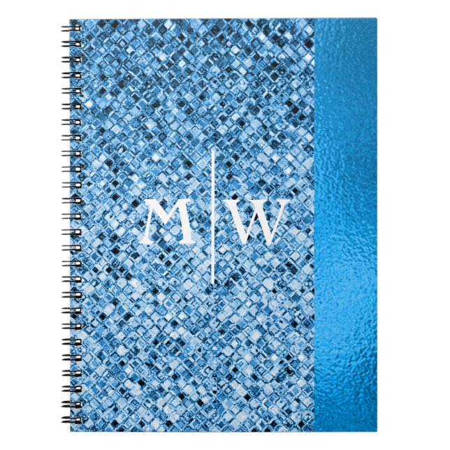 Monogrammed Elegant Blue Glitter Look Luxury  Notebook (Front)