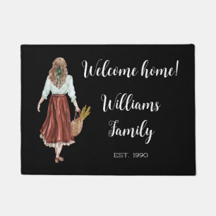 Monogrammed Elegant letter Watercolor woman black Doormat