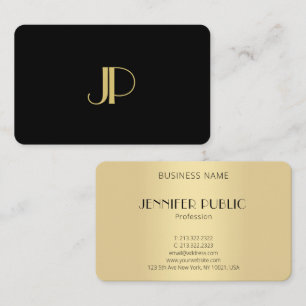 Monogrammed Elegant Modern Black Gold Template Business Card