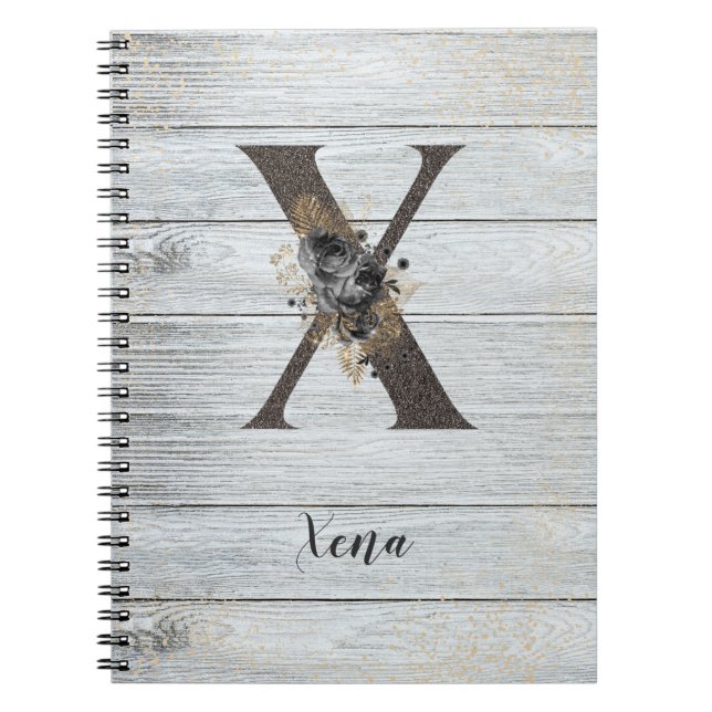 Monogrammed Elegant Modern Goth Black Rose X Noteb Notebook (Front)