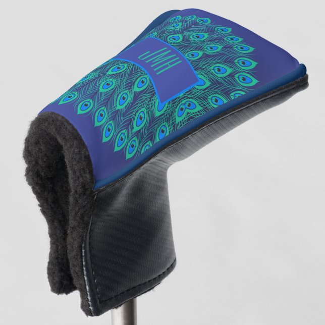 Monogrammed Elegant Modern Peacock Blue Teal  Golf Head Cover (3/4 Front)