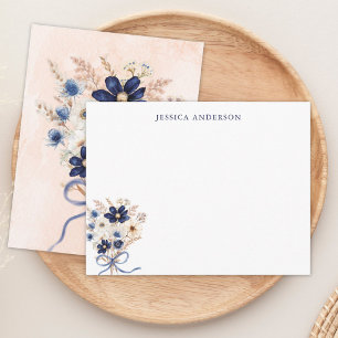 Monogrammed Elegant Navy Blue Flower Bouquet Card