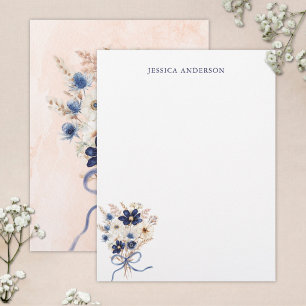 Monogrammed Elegant Navy Blue Flower Bouquet Custom Letterhead