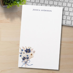 Monogrammed Elegant Navy Blue Flower Bouquet Post-it Notes