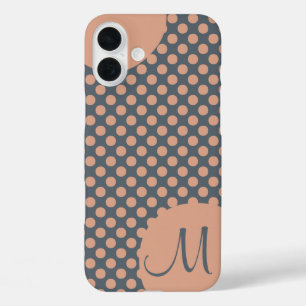 Monogrammed Elegant Peach Pink Polka Dot iPhone 16 Plus Case