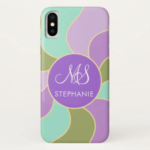 Monogrammed Elegant Purple Green Retro Sun Waves  Case-Mate iPhone Case