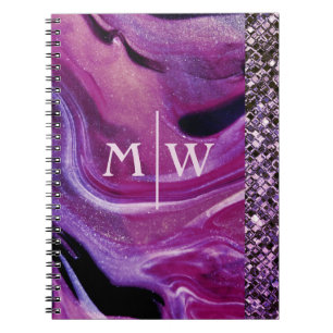 Monogrammed Elegant Purple Marble Glitter Luxury Notebook