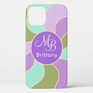 Monogrammed  Elegant  Purplish Retro Sun Waves  iPhone 12 Case